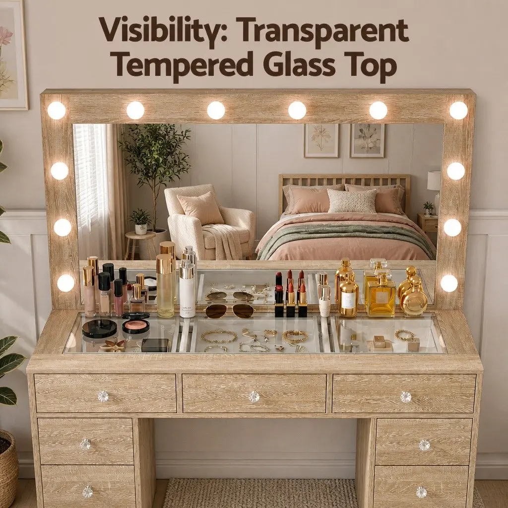 Dressing Vanity Desk with LED Mirror & Stool