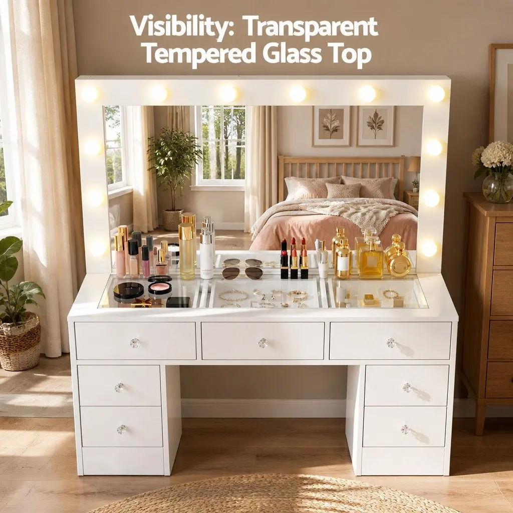 Dressing Table Vanity Desk E1 Particle Board Tempered Glass 120cm White
