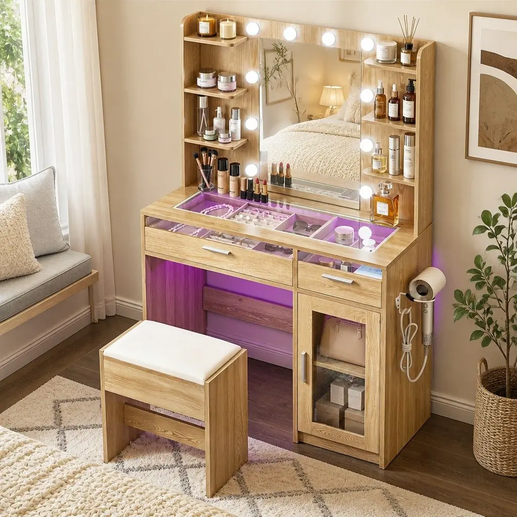 Hollywood LED Mirror Dressing Table with Drawers