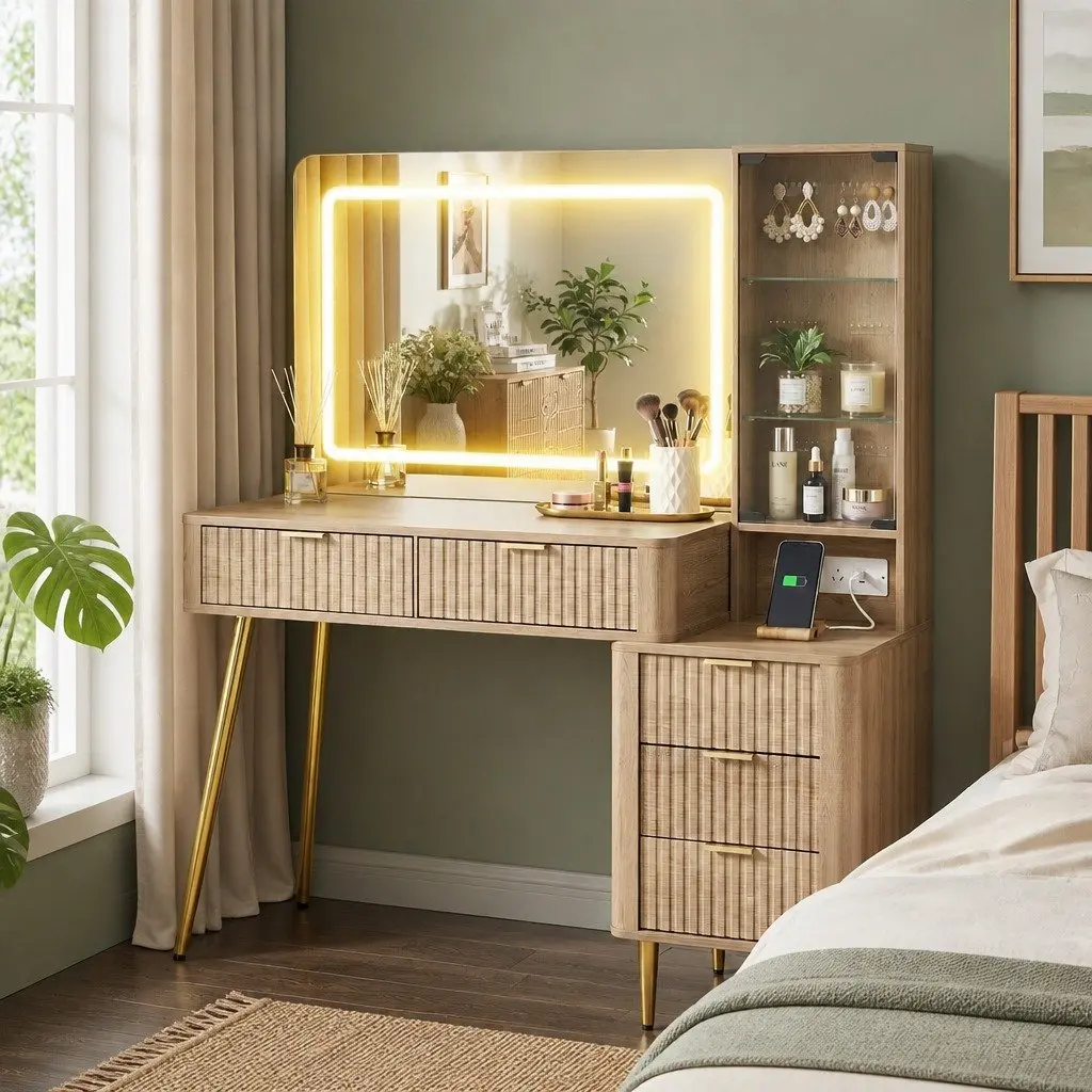 LED Vanity Dressing Table with Charging Station