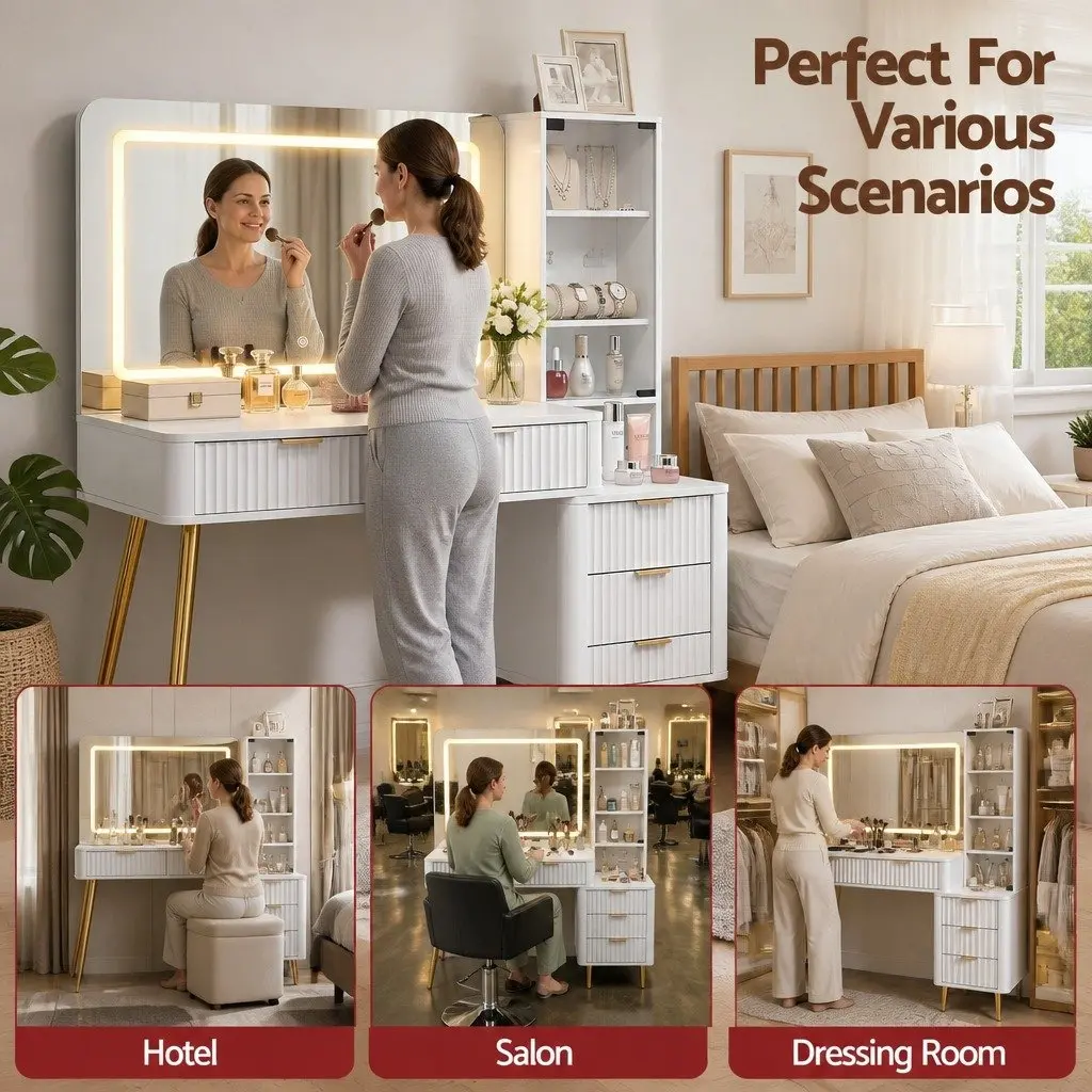 Dressing Table E1 Particle Board Tempered Glass 121cm White