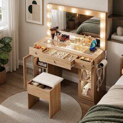 Stylish Dressing Table with LED Mirror and RGB Bulbs