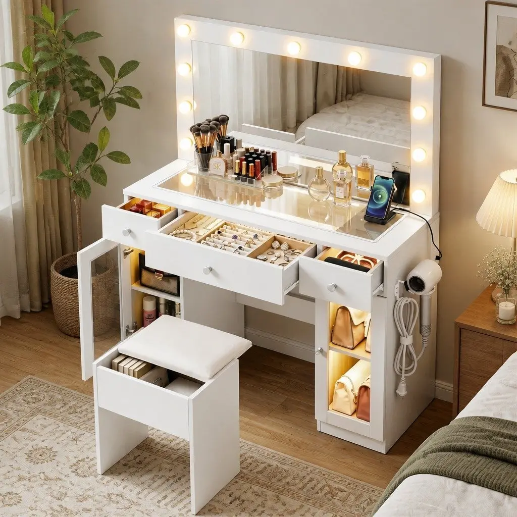 Dressing Table with Hollywood Mirror and RGB Lights