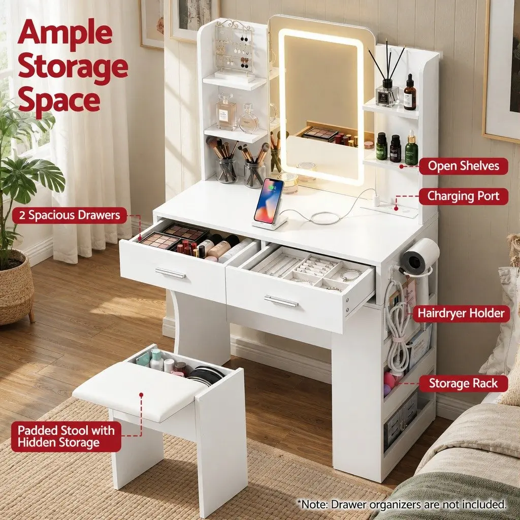 LED Vanity Dressing Table with Makeup Mirror