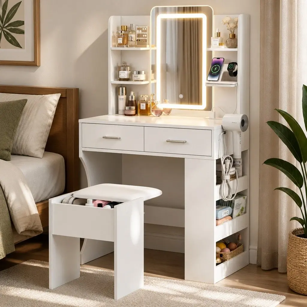 LED Vanity Dressing Table with Makeup Mirror