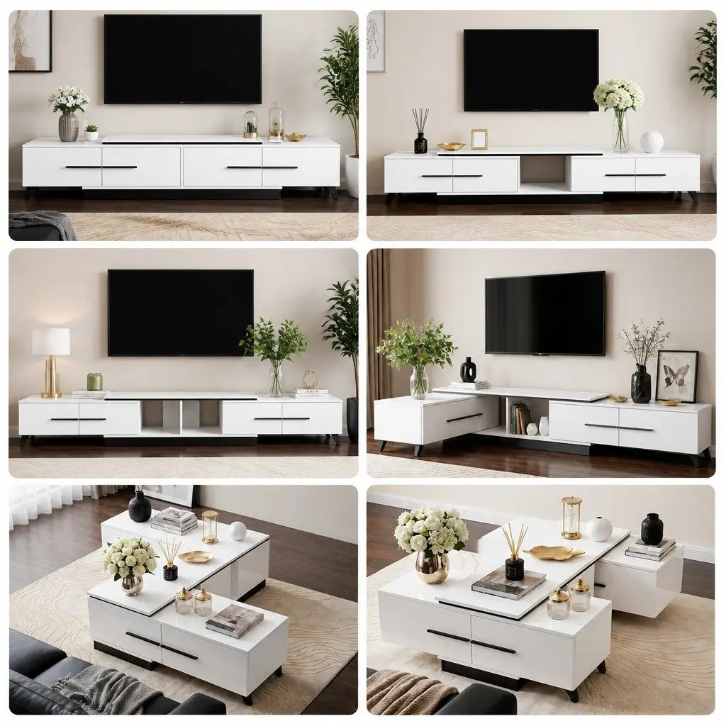 TV Unit E1 Particleboard 190-260cm White