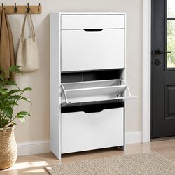 Sturdy Shoe Rack Cabinet for 24 Pairs in White