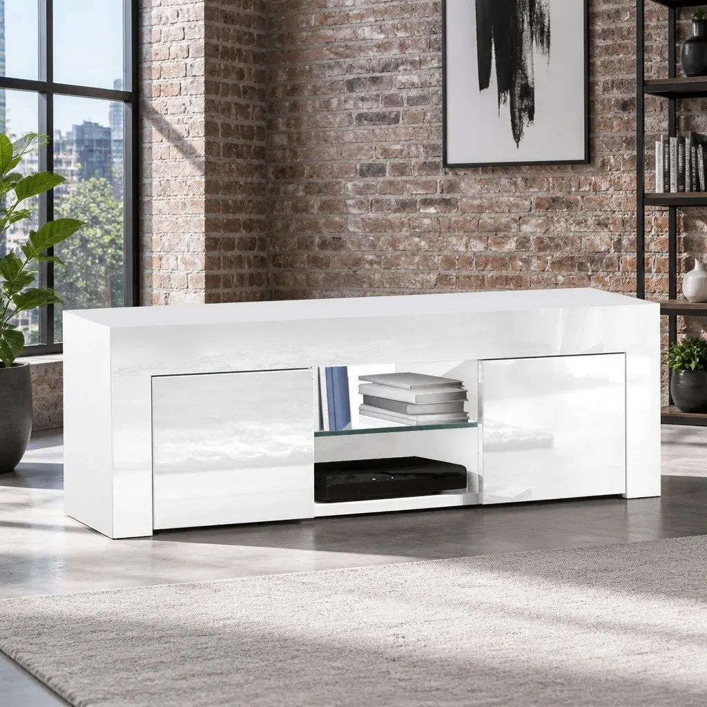 Entertainment Unit TV Cabinet 130cm White Living Room Storage Shelves