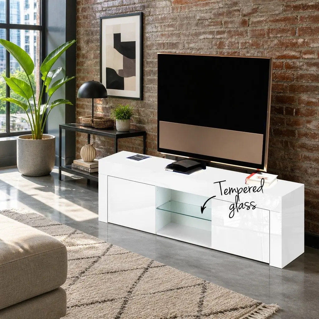 Entertainment Unit TV Cabinet 130cm White Living Room Storage Shelves