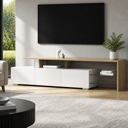 Sturdy 180cm White Wood TV Cabinet with Dual-Tone Drawers