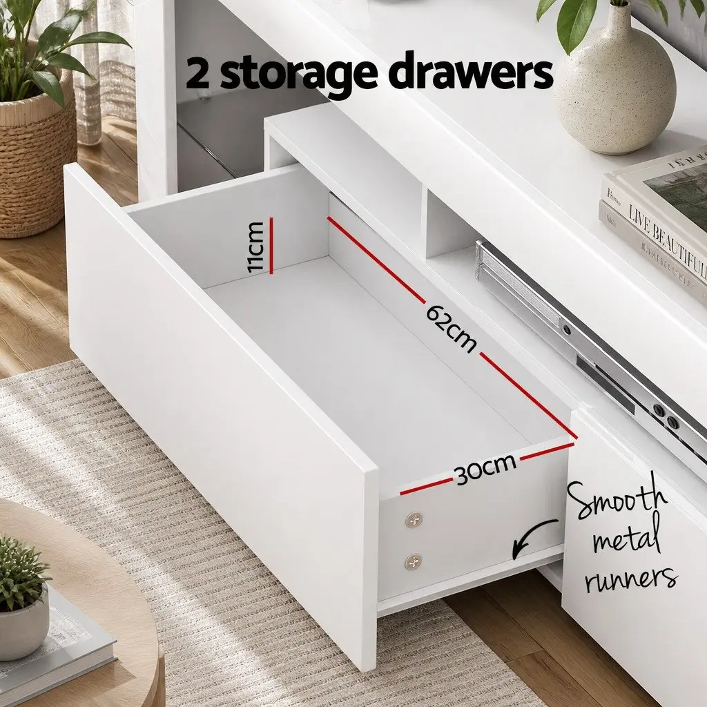 TV Unit Particleboard 200cm White Gloss with RGB LED Lighting