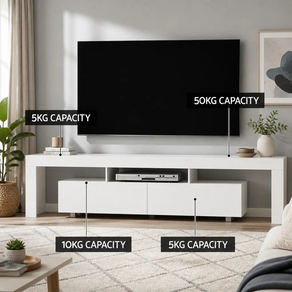 TV Unit Particleboard 200cm White Gloss with RGB LED Lighting