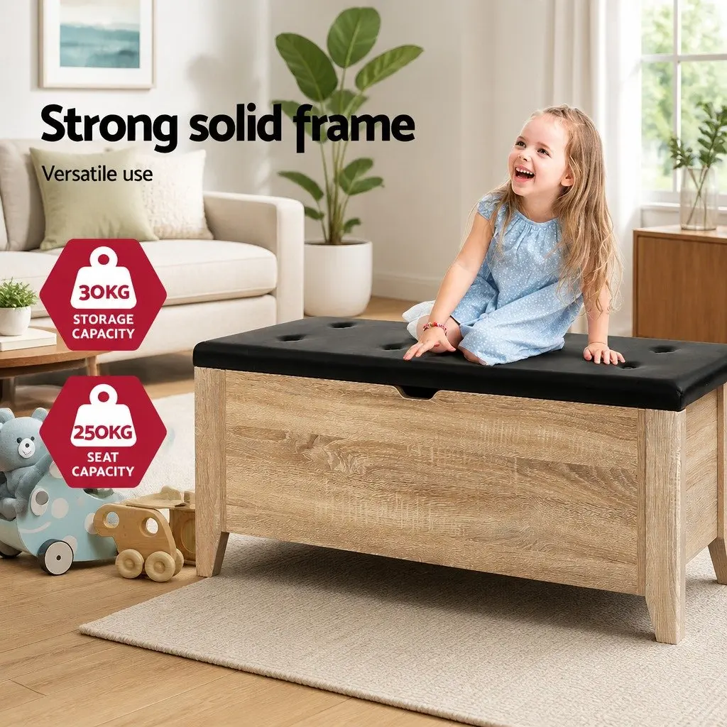 Storage Ottoman PU Leather Oak Wooden Frame 106cm L 40.5cm W 47.5cm H