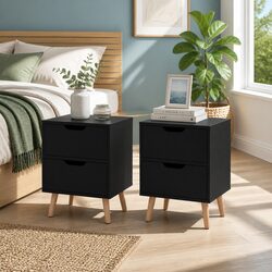 Stylish Black Bedside Table with 2 Drawers for Storage