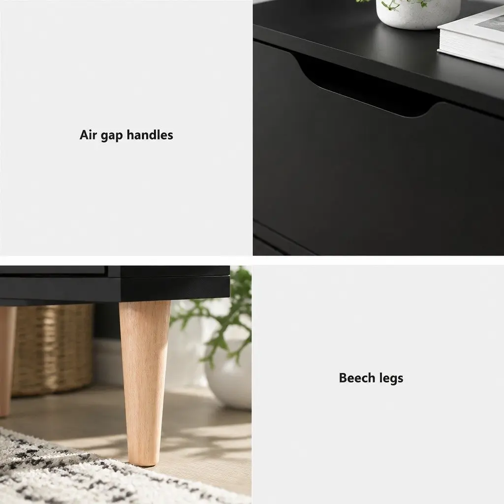 Bedside Table Particle Board 40cm x 30cm x 50cm Black 2 Drawers