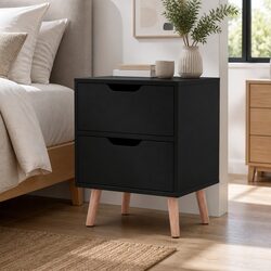 Stylish Black Bedside Table with 2 Storage Drawers