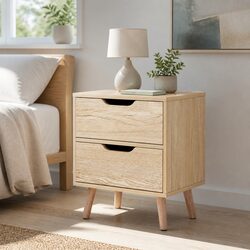 Black Bedside Table with 2 Drawers and Metal Slides