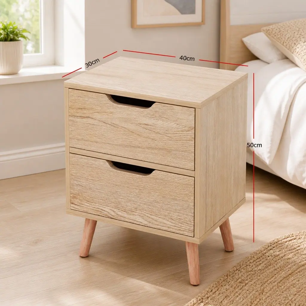 Black Bedside Table with 2 Drawers and Metal Slides