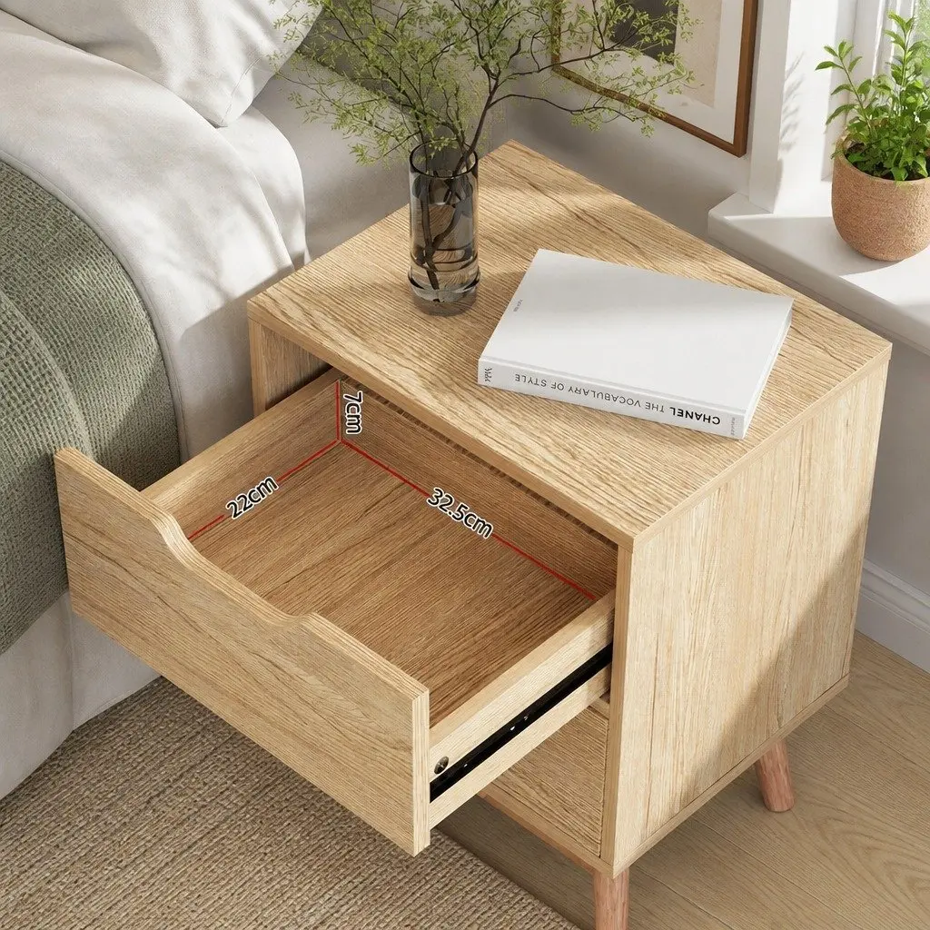 Black Bedside Table with 2 Drawers and Metal Slides