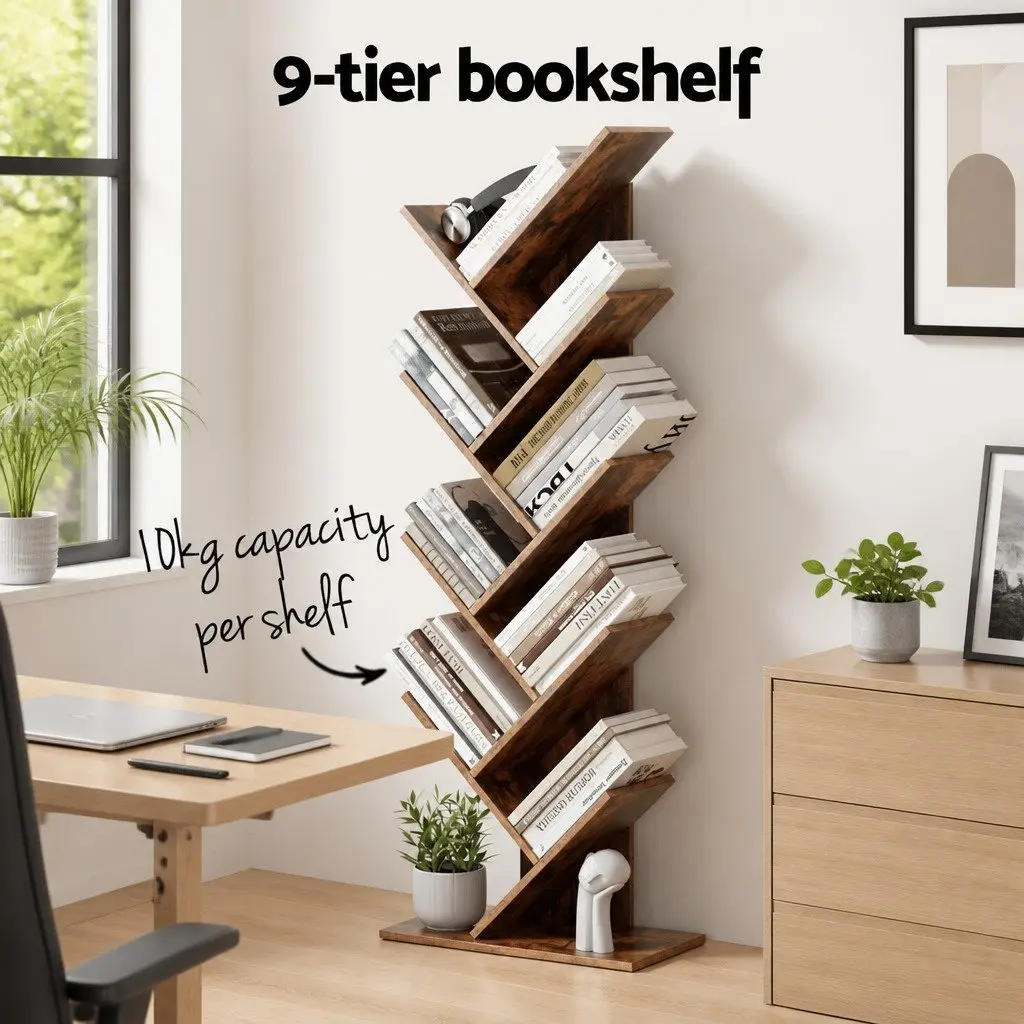 9 Tier Tree Bookshelf for Storage and Display