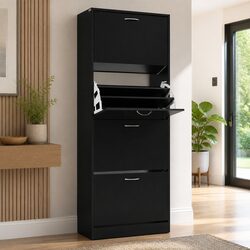 Black Shoe Rack Cabinet with 4 Doors for 60 Pairs