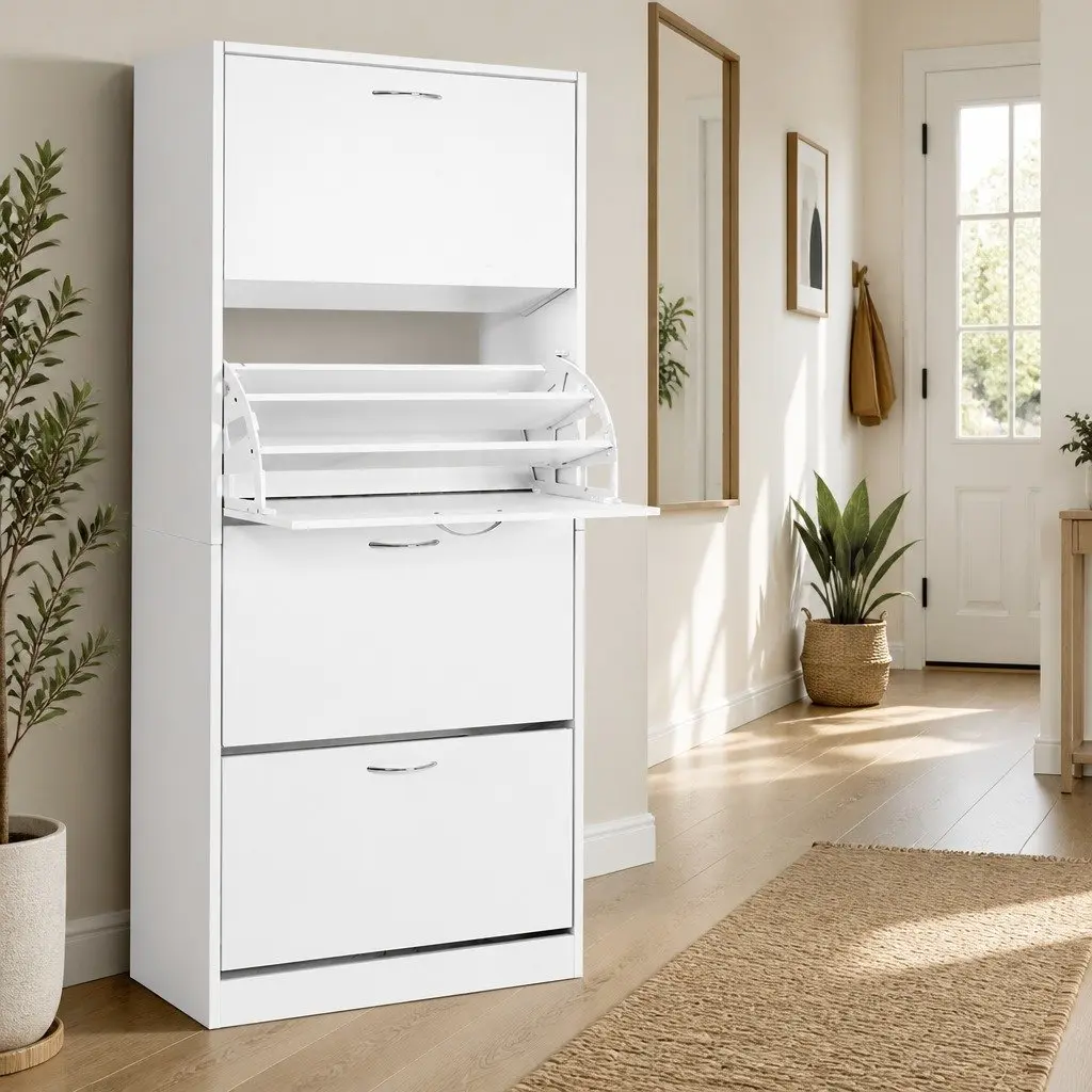 White Shoe Rack Cabinet for 60 Pairs