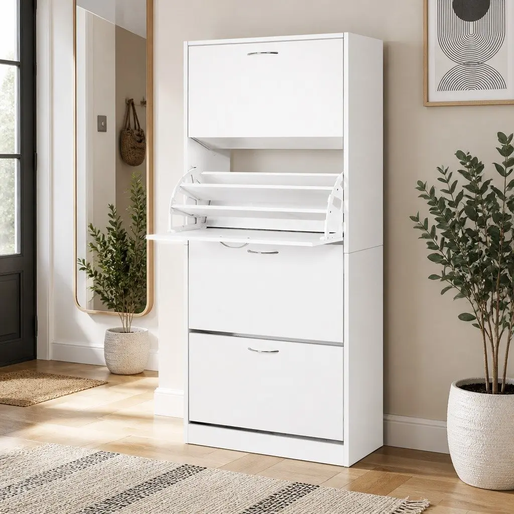 White Shoe Rack Cabinet for 60 Pairs