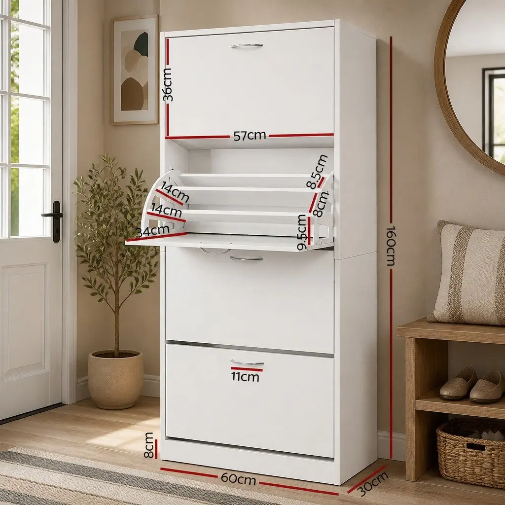 White Shoe Rack Cabinet for 60 Pairs