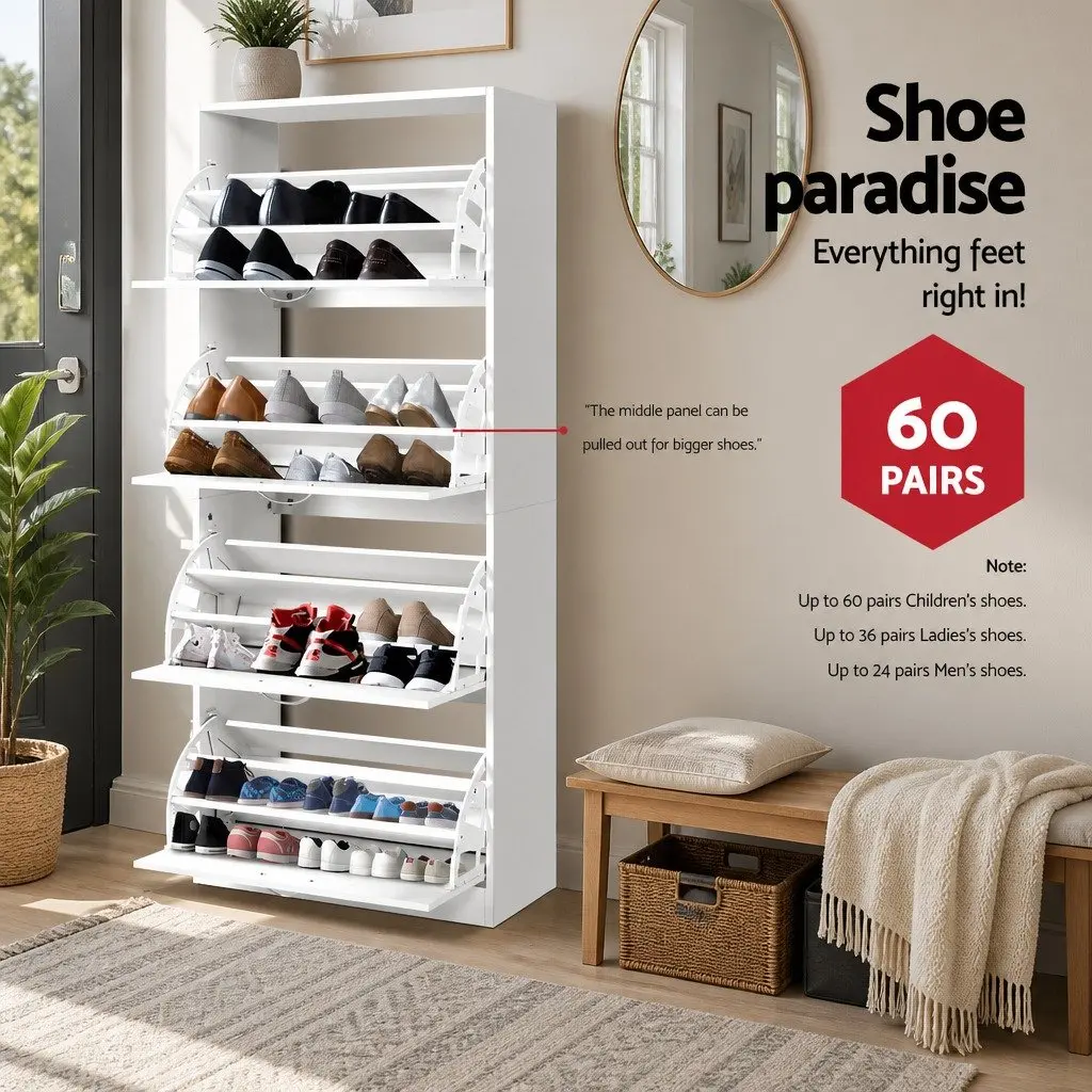 White Shoe Rack Cabinet for 60 Pairs
