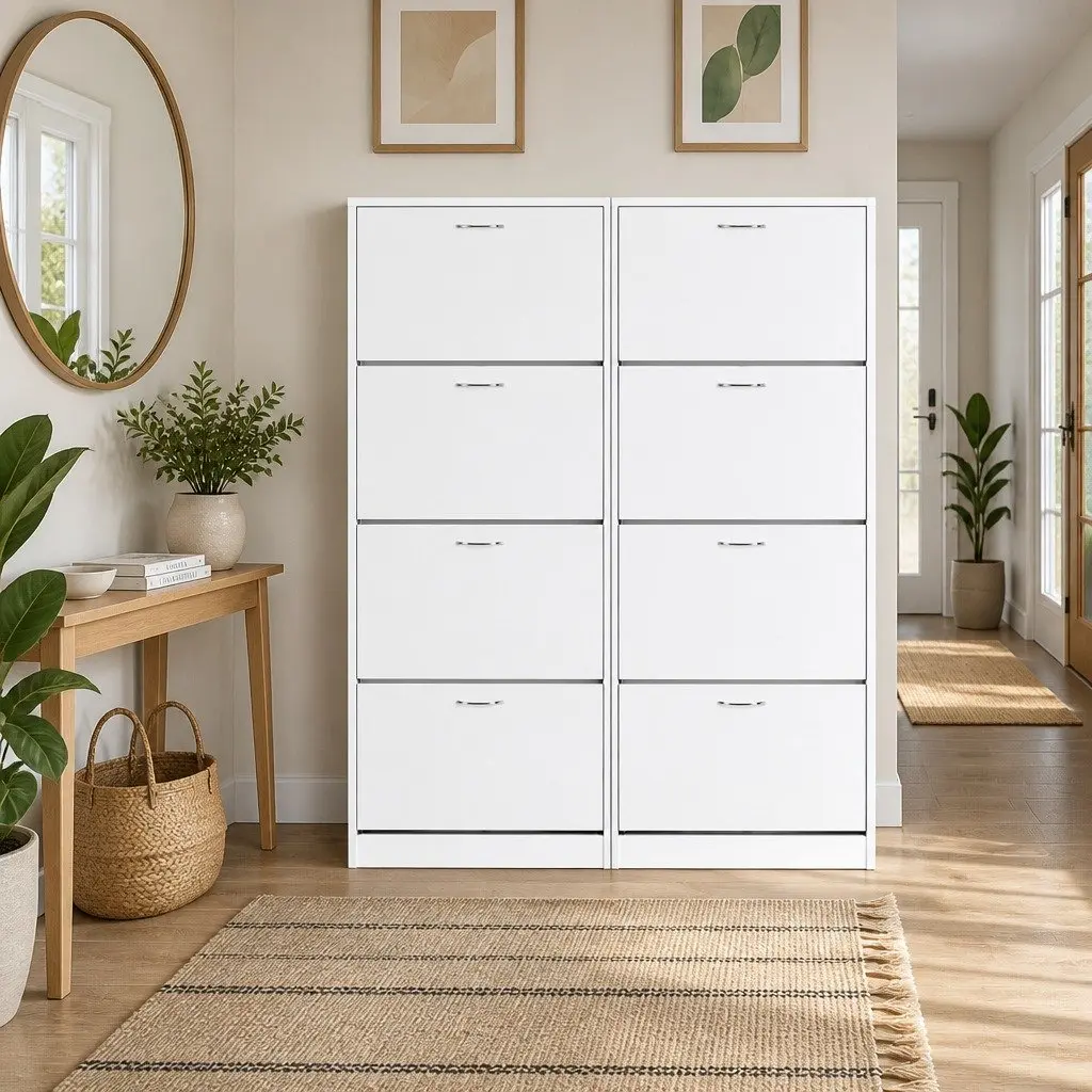 White Shoe Rack Cabinet for 60 Pairs