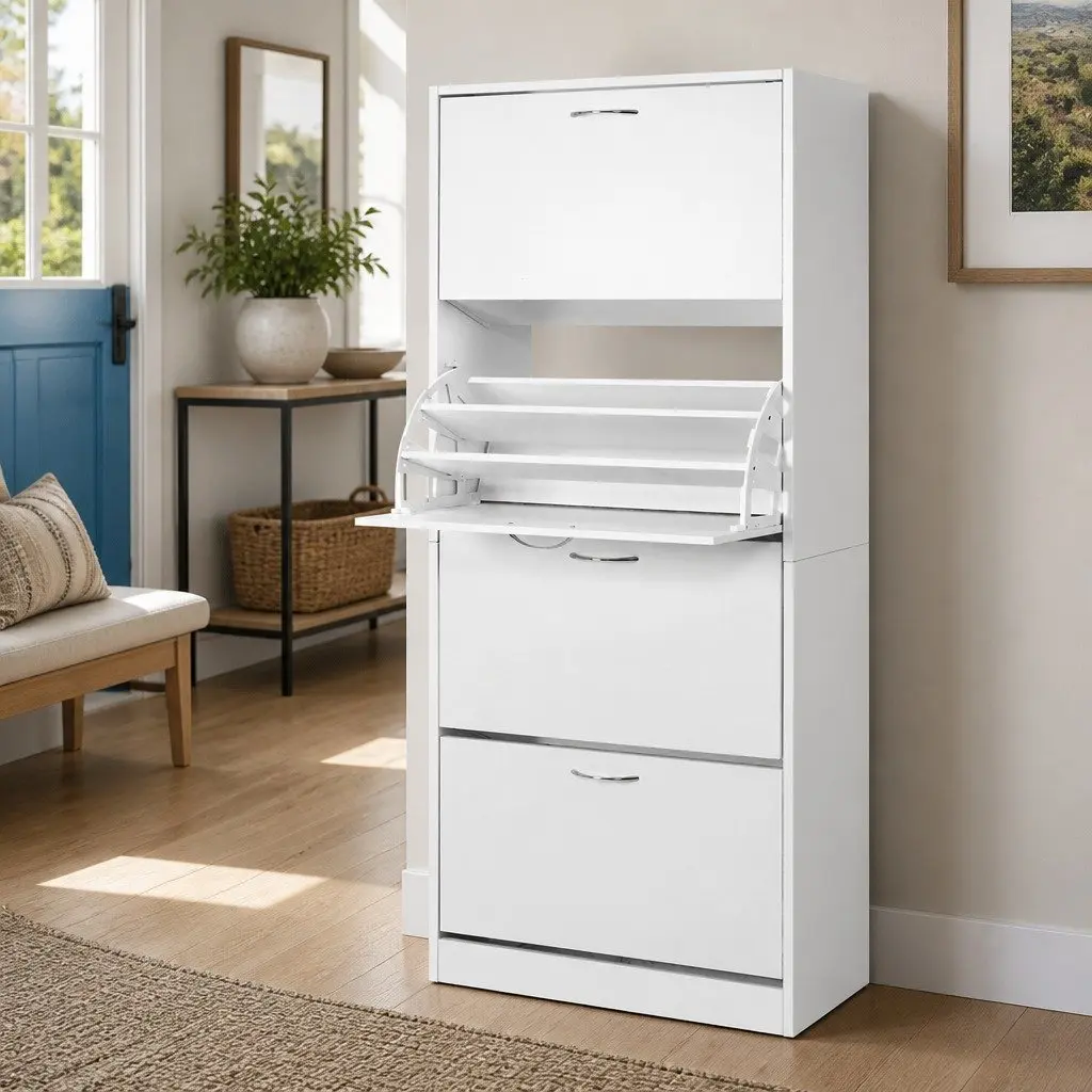 Shoe Cabinet Storage Organiser Melamine Particle Board 60cm x 30cm x 160cm White 2 Piece