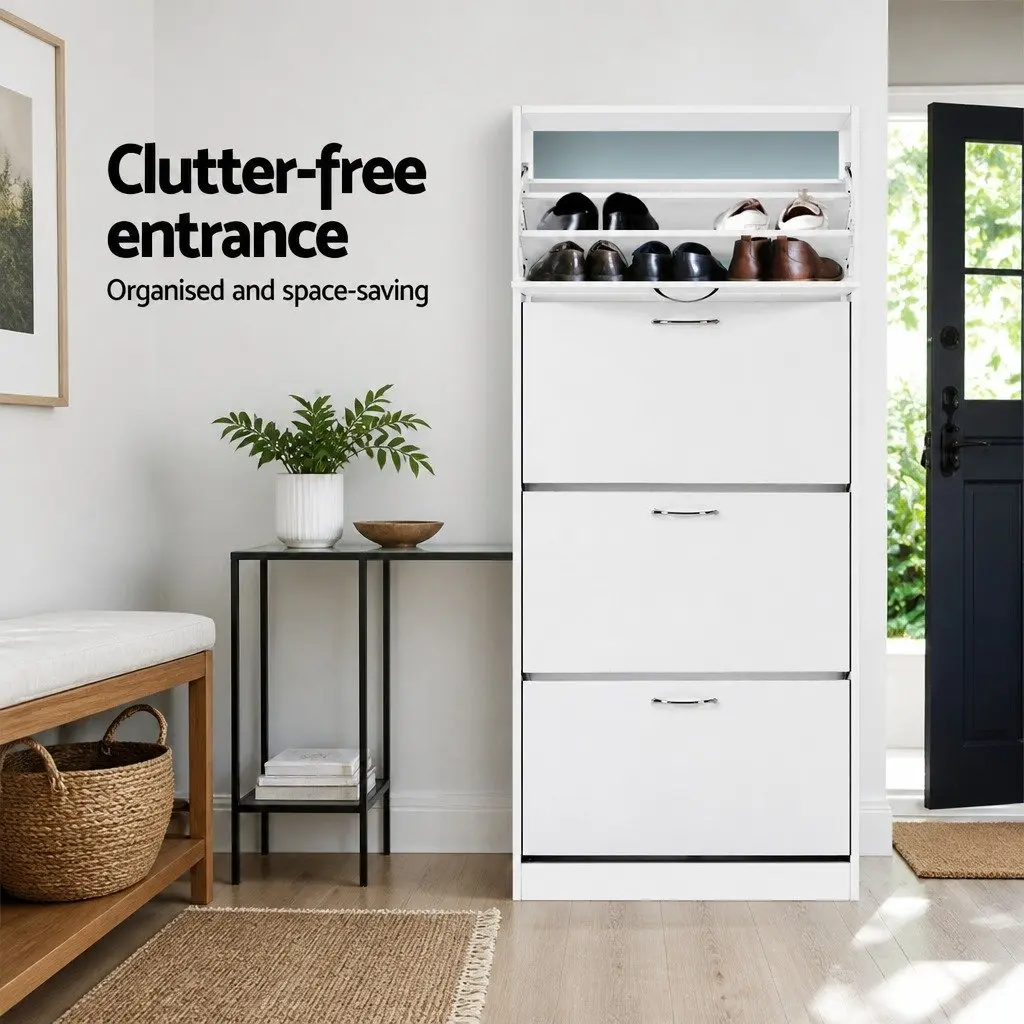 Shoe Cabinet Storage Organiser Melamine Particle Board 60cm x 30cm x 160cm White 2 Piece