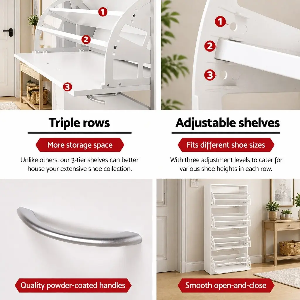 Shoe Cabinet Storage Organiser Melamine Particle Board 60cm x 30cm x 160cm White 2 Piece