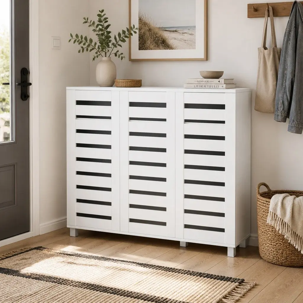 Shoe Storage Cabinet Engineered Wood 5-Tier Adjustable Shelf White