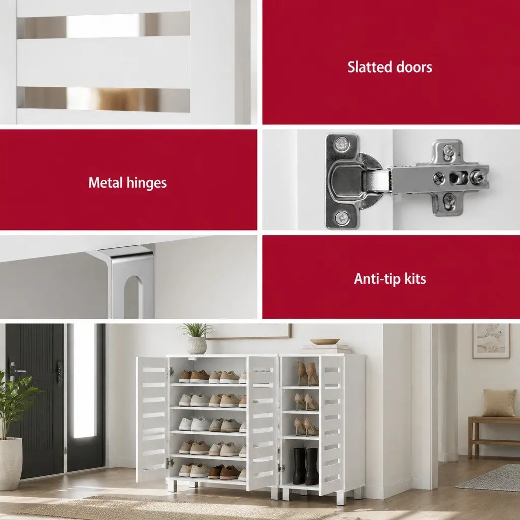 Shoe Storage Cabinet Engineered Wood 5-Tier Adjustable Shelf White