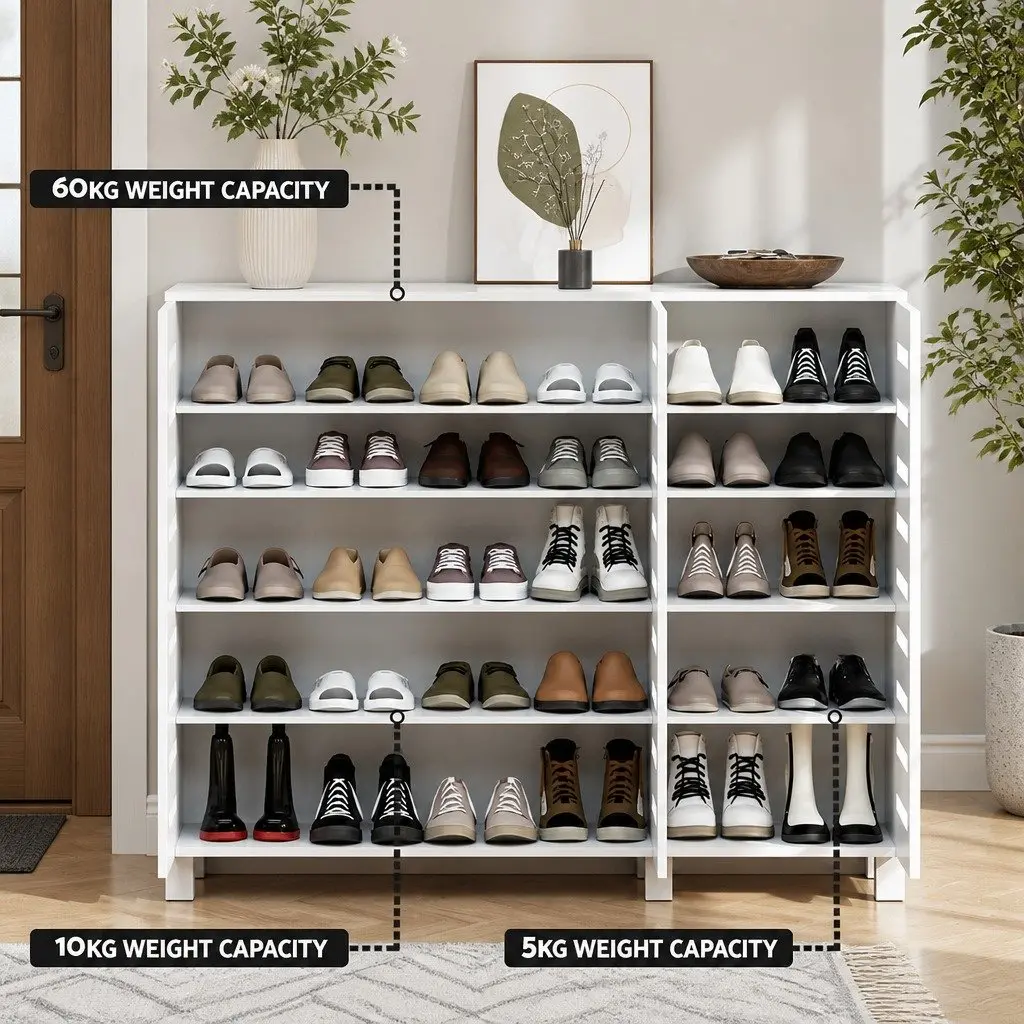 Shoe Storage Cabinet Engineered Wood 5-Tier Adjustable Shelf White