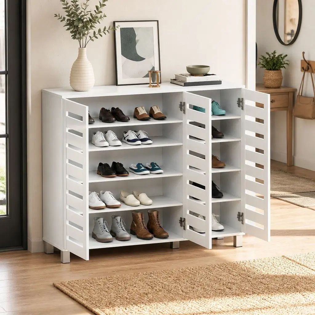 Shoe Storage Cabinet Engineered Wood 5-Tier Adjustable Shelf White