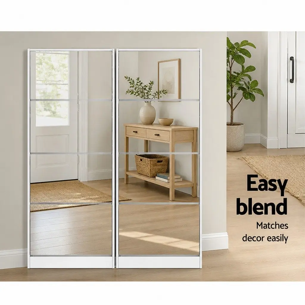 Shoe Storage Cabinet Melamine Particle Board 63cm x 30cm x 160cm White Full-Length Mirror