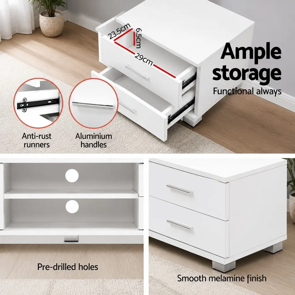 TV Unit Melamine 120cm White Living Room Entertainment Cabinet with Shelves and Drawers