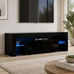 Modern Black TV Entertainment Unit Cabinet with RGB LED
