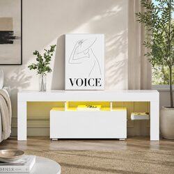 Stylish LED TV Cabinet 130cm with Glass Shelves