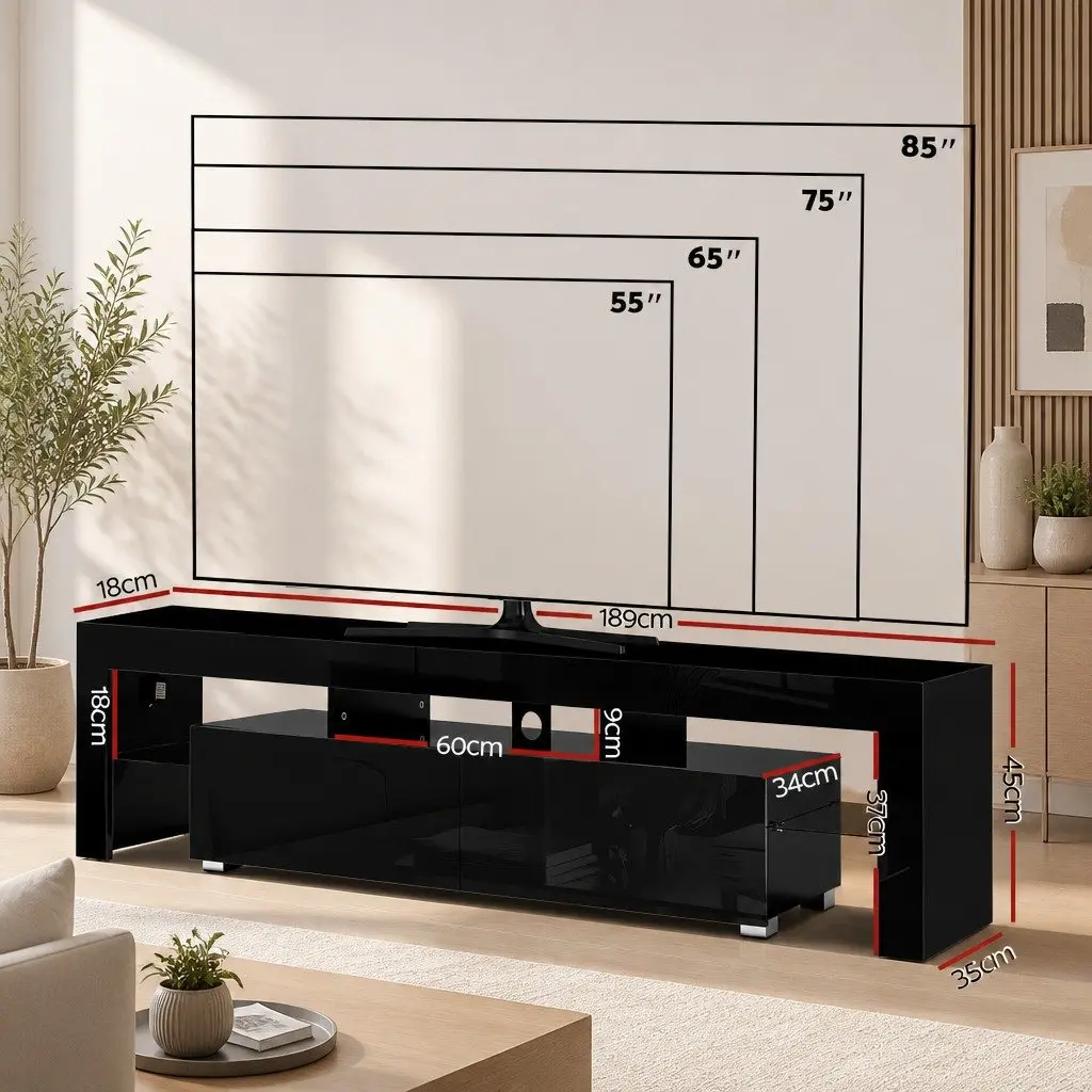 Black TV Cabinet with LED Lighting 189cm