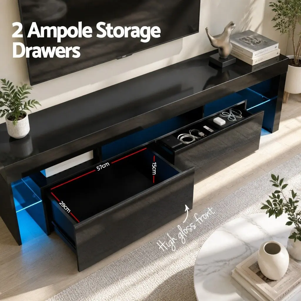Black TV Cabinet with LED Lighting 189cm