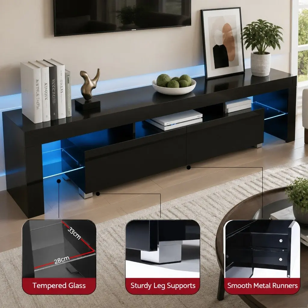 Black TV Cabinet with LED Lighting 189cm