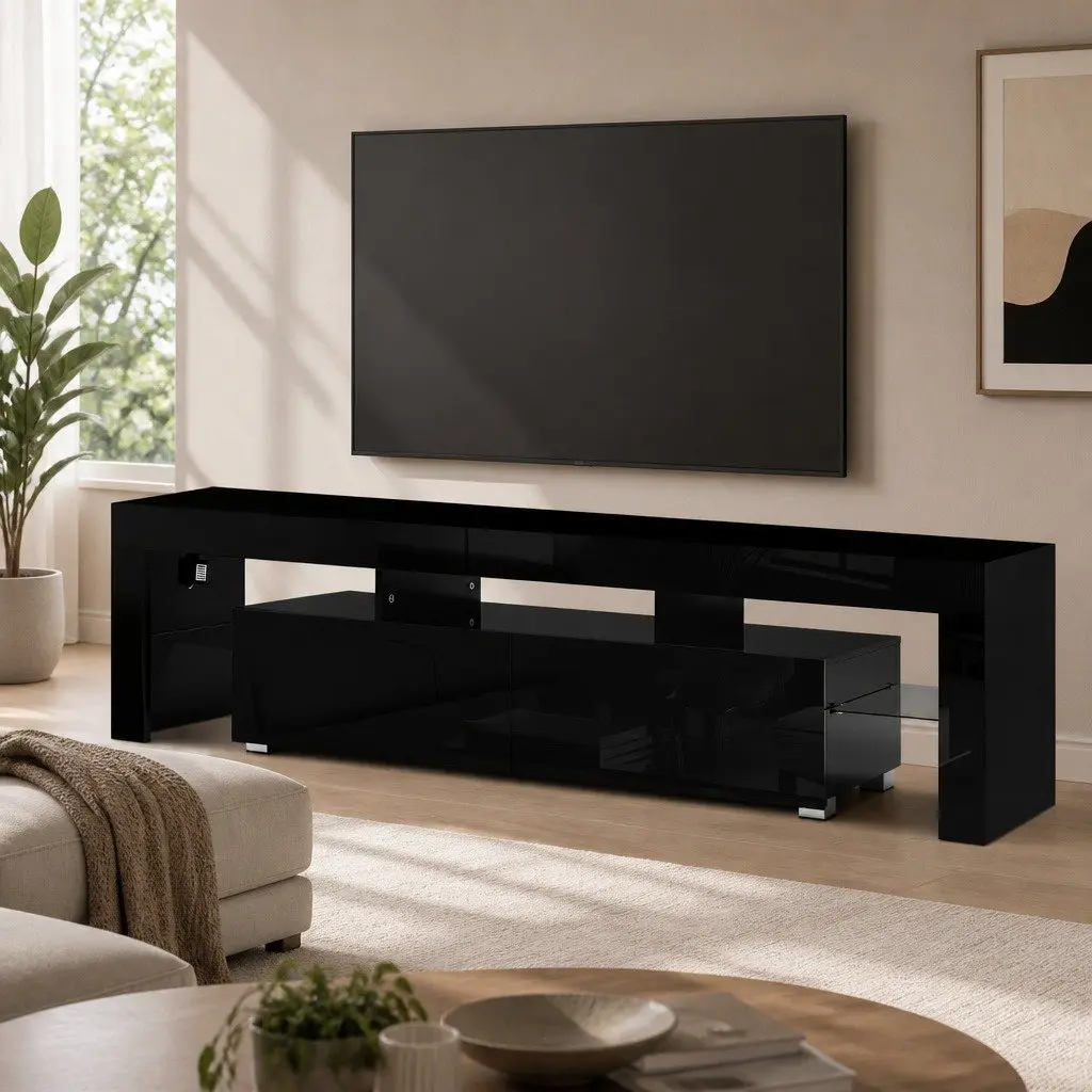 Black TV Cabinet with LED Lighting 189cm