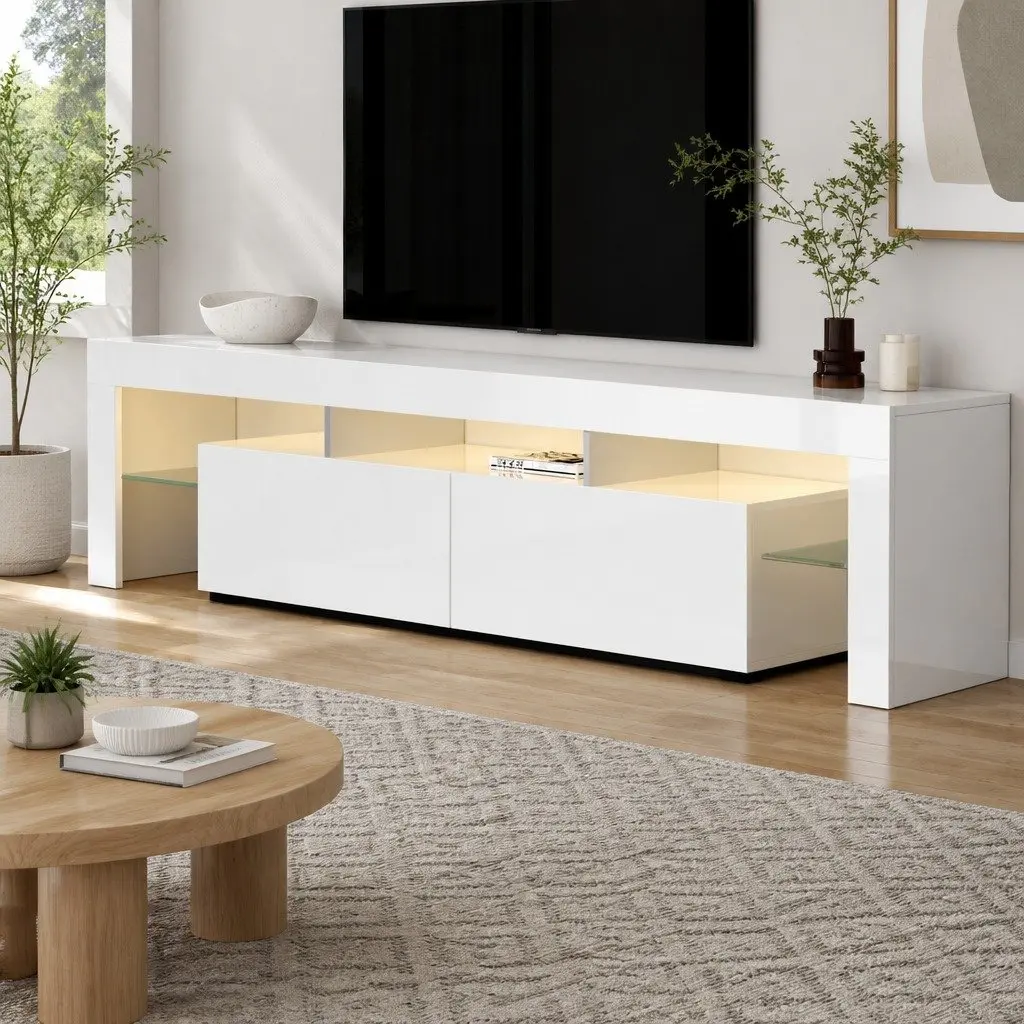 LED TV Cabinet 189cm with RGB Lighting and Glass Shelf