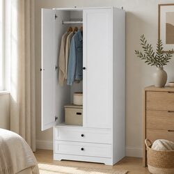 White Wardrobe Organizer with 2 Doors and 2 Drawers