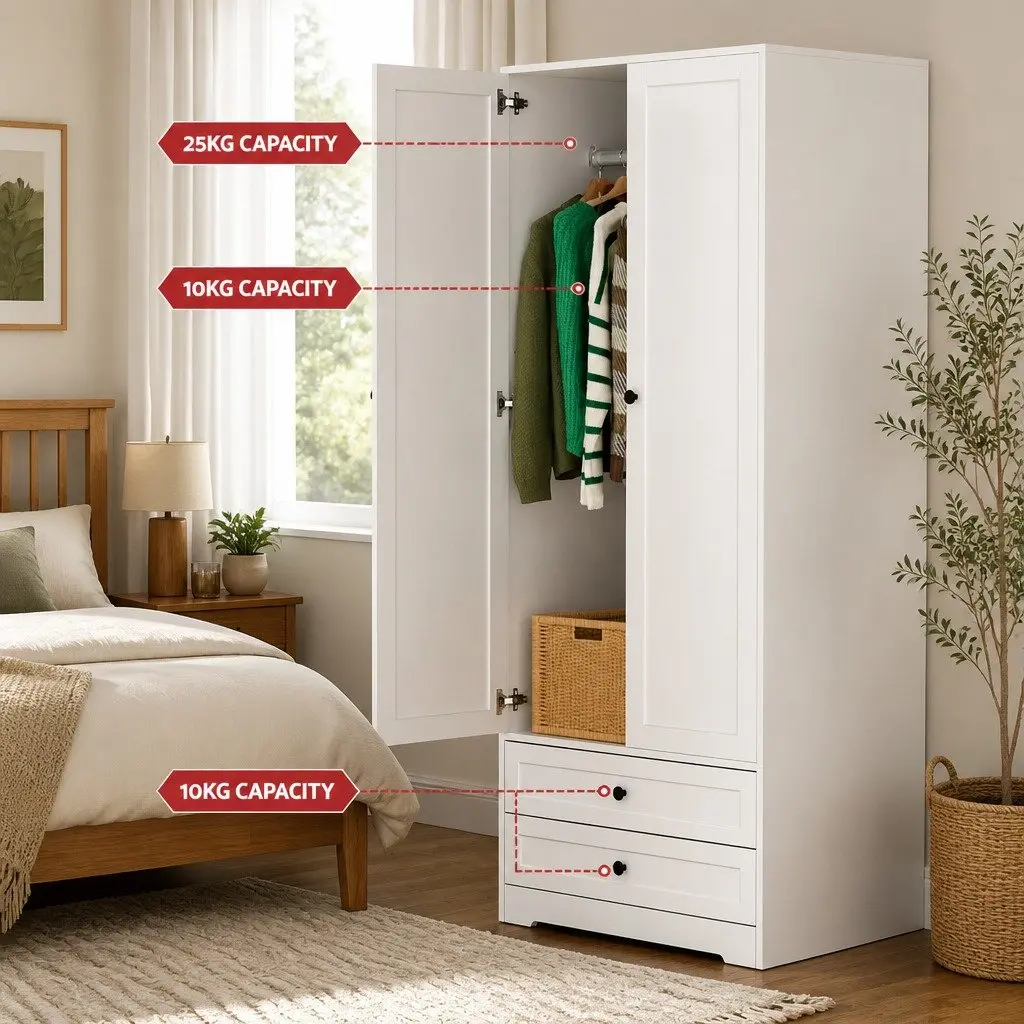 Wardrobe Storage Organizer 15mm Particle Board 76cm x 50cm x 181cm White