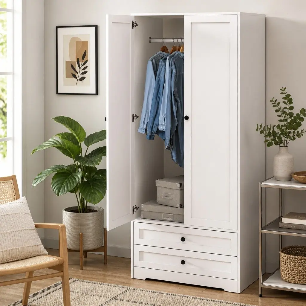 Wardrobe Storage Organizer 15mm Particle Board 76cm x 50cm x 181cm White