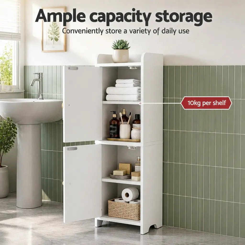Bathroom Storage Cabinet Particle Board MDF 2-Tier Slim White